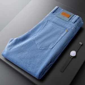 Autumn Winter Light Blue Corduroy Men's Pants Thiened Slim Fit Straight Leg Casual Trousers Faionable Urban Sle - AliExpress Pants