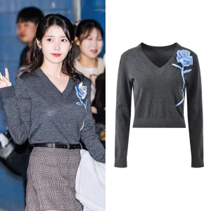 Faionable ey V-Ne Knitted Top 3D Blue Flower All-Match Summer New Arrival Women's Commute Sle Clothing - AliExpress Sweaters&Jumpers