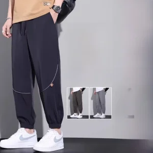 plus Size Casual Sports Pants Men's Loose Fit Slimming Nine-Tenths Thin Sle Elastic Waisand Summer Cool Feeling - AliExpress Pants