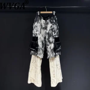 WVGA Autumn Winter New Men's High Street Tie-Dye Jeans Fake Two-Piece Trendy Pockets Niche Chic Casual Straight Pants Ins W13375 - AliExpress Pants
