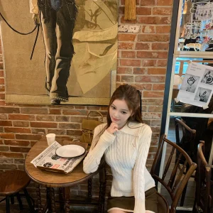 NNS Girls Knitted Sweater Heavy Work Wool Waist Cinching Collar Flip Design Loose Fit Style Fake Two-Piece Autumn Fashion - AliExpress Sweaters&Jumpers
