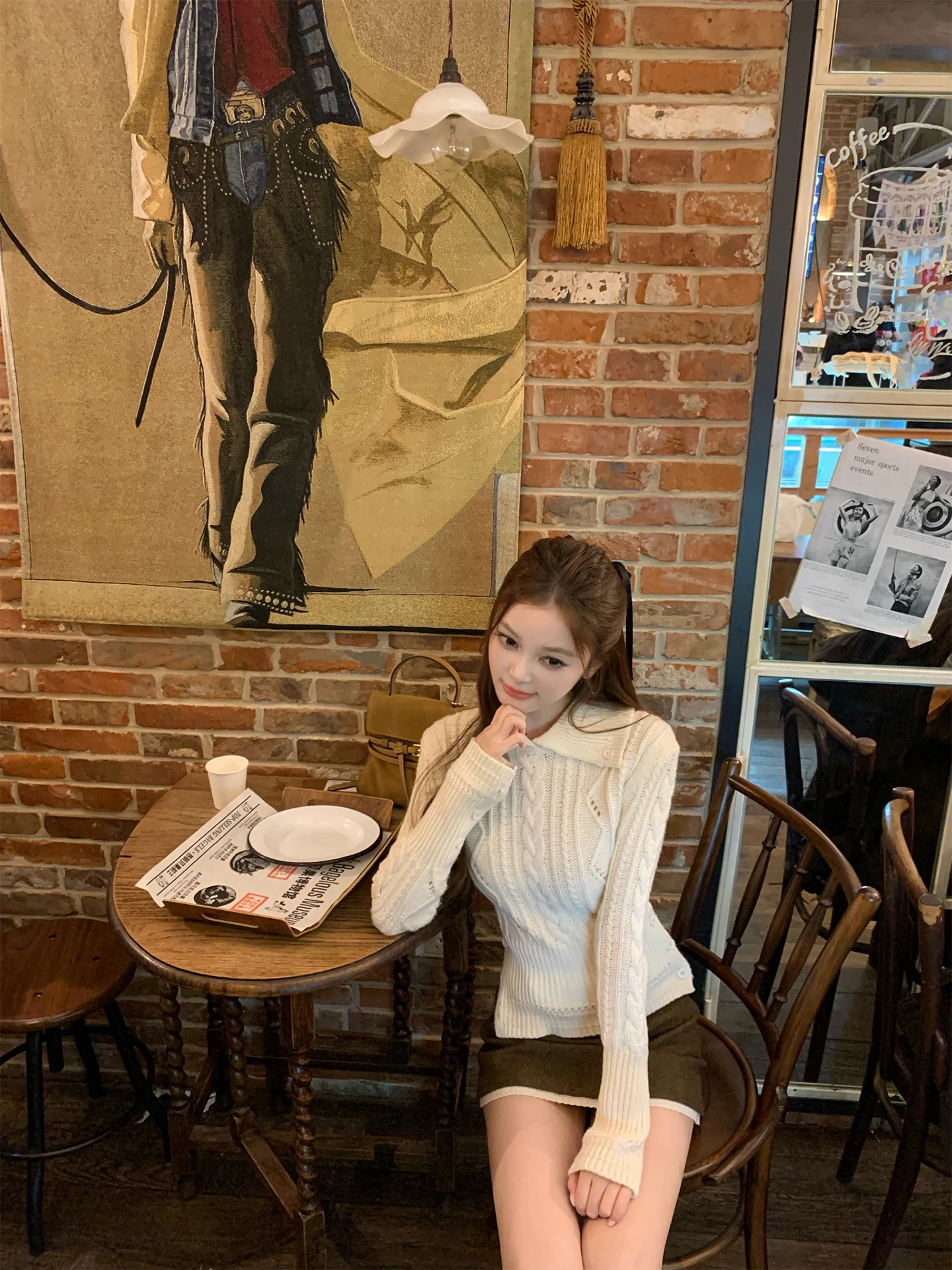 NNS Girls Knitted Sweater Heavy Work Wool Waist Cinching Collar Flip Design Loose Fit Style Fake Two-Piece Autumn Fashion - AliExpress Sweaters&Jumpers