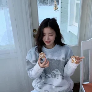 Korean Sle round Ne Letter Ski House Knitted Sweater Women's Faion Autumn New Arrival Woolen Fabric Regular Thin - AliExpress Sweaters&Jumpers