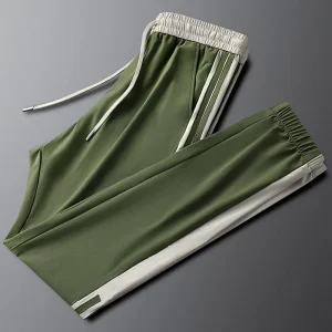 The men's summer thin men's tight-fitting stretch sweatpants with side stripes are trendy - AliExpress Pants