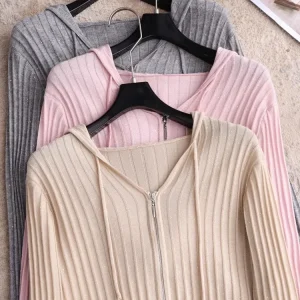 100% Wool Glittering Knitted Zipper Hooded Open Cardigan Jacket Top Body Sparkling Straight-Line Simple Style Long Sleeve Coat - AliExpress Sweaters&Jumpers
