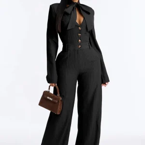 EINY Elegant Butterfly Knot Wide Leg Jumpsuits Cotton Blend Long Sleeve Fresh Sweet Mid Waist Long Street Casual Pants One-Piece - AliExpress Jumpsuits&Rompers