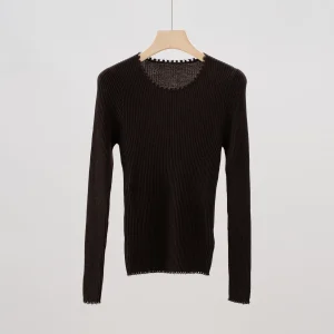 2025 New Wool Base Round Neck Elastic Knitted Long Sleeve Thin Casual Versatile Tops For Women - AliExpress Sweaters&Jumpers