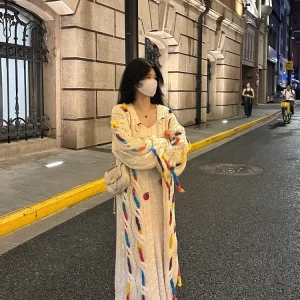 Loose Lazy Sle Knitted Sweater Coat Women's Mid-Length Open Cardigan Autumn Winter Faion Design Comfortable Warm Thiened - AliExpress Sweaters&Jumpers