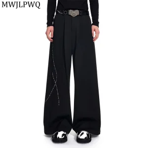 MWJLPWQ High-End Black Draped Suit Pants For Men Patchwork Rhinestone Design Niched Straight Casual Trousers 2025 Autumn 11739 - AliExpress Pants