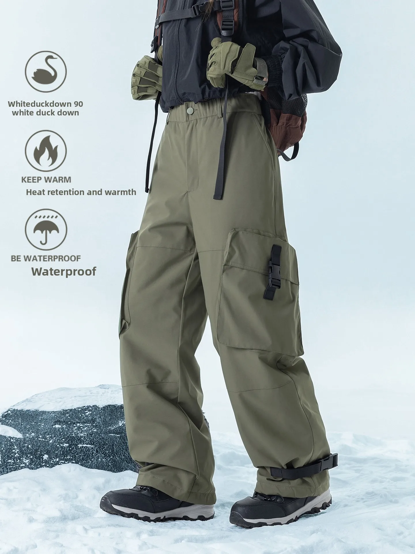 Men's And Women's Thiened down Ski Pants Winter Outdoor Windproof Waterproof Warm Straight Leg Function Sle Workwear Pants - AliExpress Pants