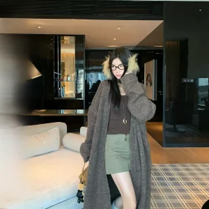 iny Autumn Winter Lazy Feel Long over Knee Coffee Color Sweater Coat Women Long Sve Thiened Knitted Waist Belt - AliExpress Sweaters&Jumpers