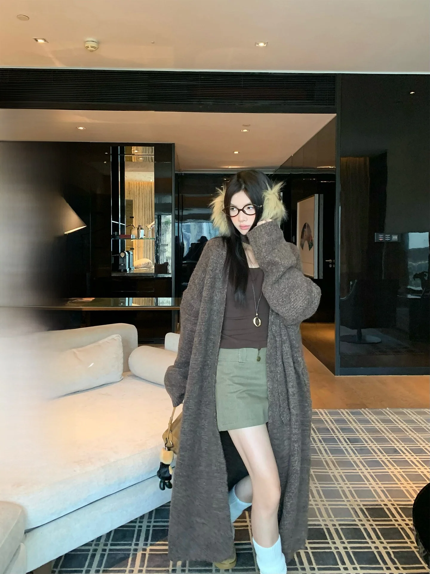 iny Autumn Winter Lazy Feel Long over Knee Coffee Color Sweater Coat Women Long Sve Thiened Knitted Waist Belt - AliExpress Sweaters&Jumpers