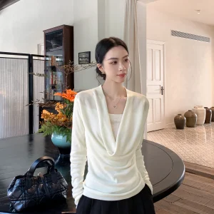 Binguo Women's White Knitted Sweater Casual Slim Fit Long Sve Ruffle Ne All Day Silk Gentle Ele Top - AliExpress Sweaters&Jumpers