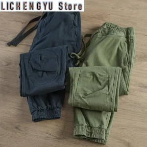 Autumn New American Retro Heavyweight Woven Lumbering Cargo Pants Men's Simple 97% Cotton Washed Straight Casual Trousers - AliExpress Pants