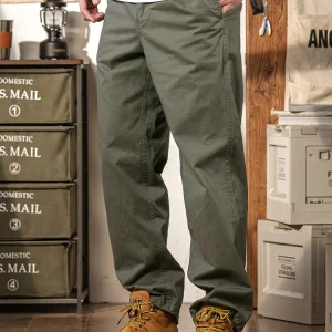 American Retro Military Green Cotton Straight Leg Men's Casual Pants Spring Autumn Loose Workwear Long Trousers - AliExpress Pants