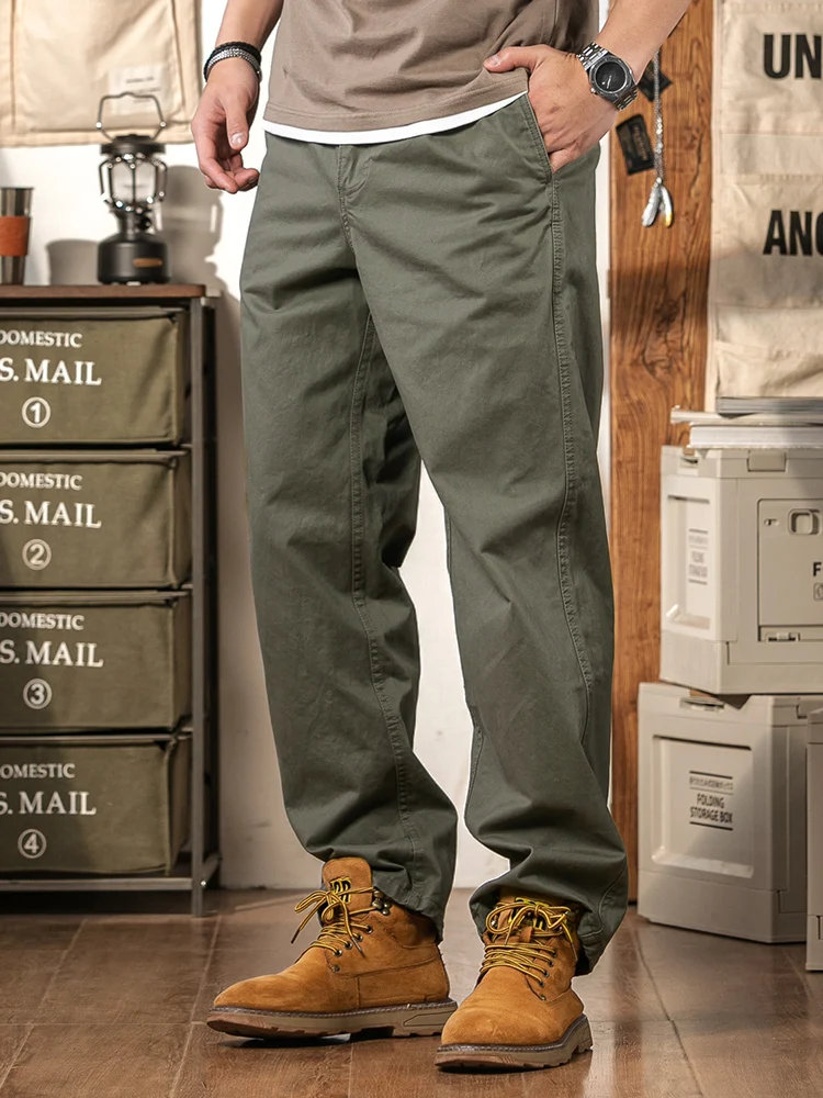 American Retro Military Green Cotton Straight Leg Men's Casual Pants Spring Autumn Loose Workwear Long Trousers - AliExpress Pants