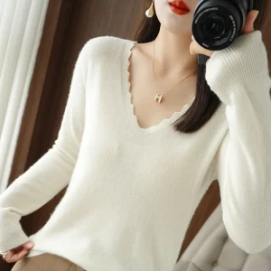 Lace 2024 Spring New Women's Bottoming Sweater Sweater Blended Pullover Solid Color Short - AliExpress Sweaters&Jumpers