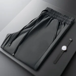 Stretch ice silk casual sweatpants for men in summer thin men's lace-up European small foot slim sweatpants - AliExpress Pants