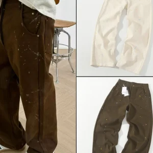 Japanese Sle Autumn Winter Wax Dye Splaed Ink Waed out Casual Loose Trousers Men's Cuffed Long Pants Trendy Straight Leg - AliExpress Pants