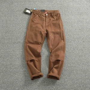 Heavy Cotton High-end Vintage Overalls Men's Bead Canvas Grain Patch Fabric Splicing Logging Motorcycle Casual Pants Trend - AliExpress Pants