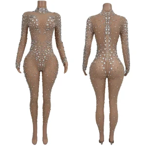 Sparkly Rhinestone Pearls Women Tight Fitting Jumpsuit Stage Celebrate Performance Costume Night Party Outfit Catsuit Tiaoliao - AliExpress Jumpsuits&Rompers