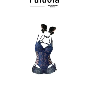 Fuluola2025 Sexy Hollow out k Blue Suit orm Hot Girl Performance Clothes Street Sle Low Waist orts - AliExpress Jumpsuits&Rompers