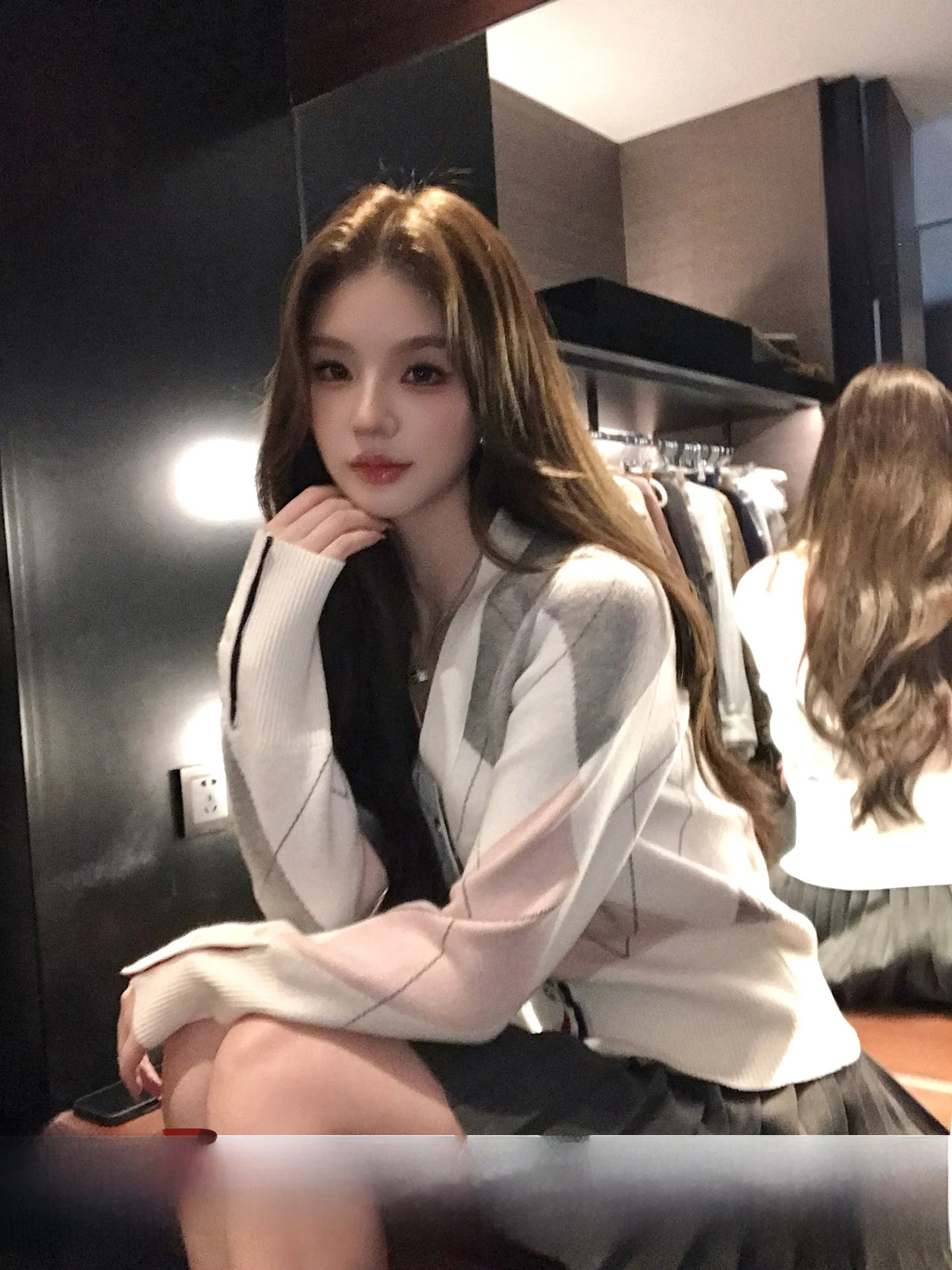 Loose V-Ne Knitted Open Cardigan Women's Faion College Sle Color Blo Diamond Pattern Spring New Loose Versatile Top - AliExpress Sweaters&Jumpers