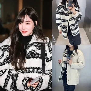 Trendy Totem Print Fce Women's Jaet Double-Sided Wear Loose Cotton Outerwear Commute Sle Regular Length Winter Coat - AliExpress Sweaters&Jumpers