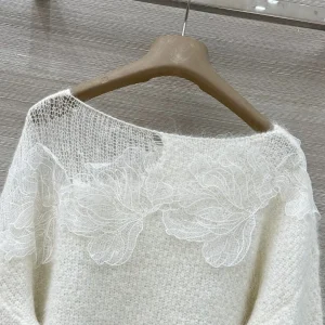 Women Lace Embroidery Wool Blend Sweater O-Neck Long Sleeve Elegant Knitted Pullover tops - AliExpress Sweaters&Jumpers