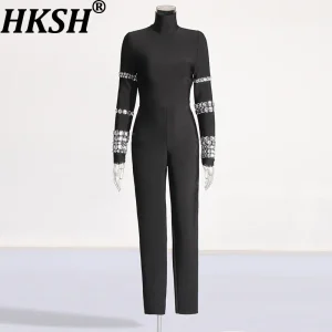 HKSH Spring Atumn New Women Jumpsuit Turtleneck Long Sleeves Zipper Slim Fit Studded Diamonds High-End Elegant Sexy Chic HK13652 - AliExpress Jumpsuits&Rompers