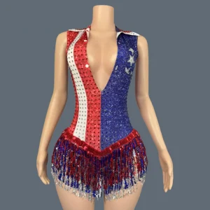 Sparkly Rhinestone Sequins Tassel Bodysuit Cheering Squad Dance Wear Concert Party Outfit Club Deep V Neck gig Bodysuit Honglan - AliExpress Jumpsuits&Rompers