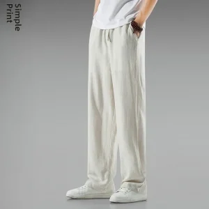 Summer Men's Linen Pants Loose Fit Casual Trousers Vintage Large Size Drapey Wide Leg Cotton Linen Zipper Decorated Busin ... - AliExpress Pants