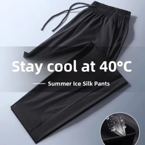 Ice Silk Men's Casual Pants Summer Thin Qui Dry Loose Straight Leg Breathable Long Trousers Faionable Urban Sle - AliExpress Pants