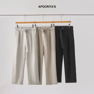 Men's Casual Pants Straight Leg Loose Fit Autumn Faion Urban Sle Belt Included Khaki Color Polyester Blend Fabric - AliExpress Pants