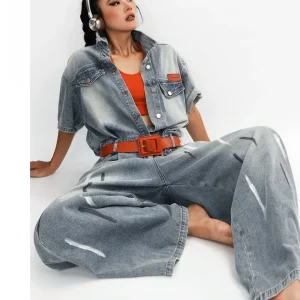 Cool Retro Workwear Denim Jumpsuit Women's  Waist Slimming Personali Long Cotton Blend Fabric Straight Leg Jumpsuit - AliExpress Jumpsuits&Rompers
