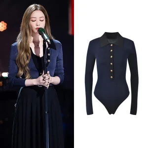 Faionable Retro Color Blo Collar Slim Fit Knitwear Single Button Ele Sle Women's Top Bright Tead Detailing - AliExpress Sweaters&Jumpers