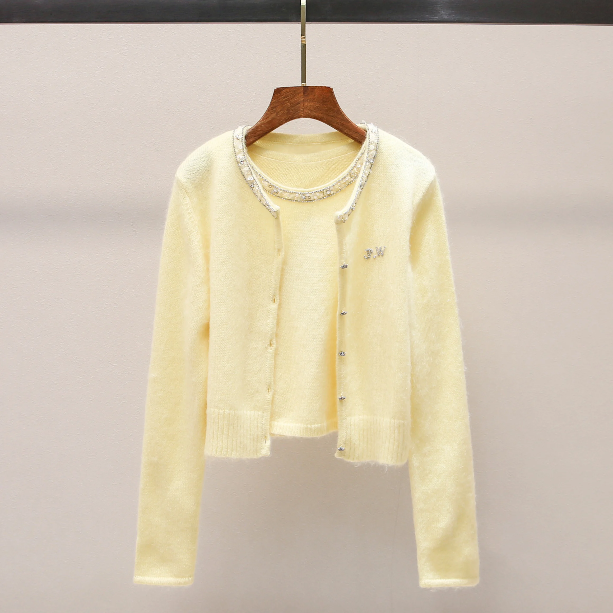 Sweet Sle Knitted Diamond Decorated round Ne Sweater And Vest Set Women's Faion Polyester Fiber Long Sve ort Coat - AliExpress Sweaters&Jumpers
