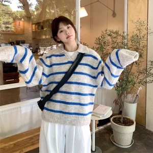 Off Knitted Loose Fit Long Sve Women's Sweater V-Ne Striped Casual Faion Comfortable Warm Autumn Winter Top - AliExpress Sweaters&Jumpers