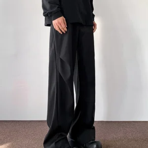 Ele Folded Casual Men's West Pants Spring Autumn Loose Straight Leg Cleanfit Drapey Suit Trousers American Casual Sle - AliExpress Pants