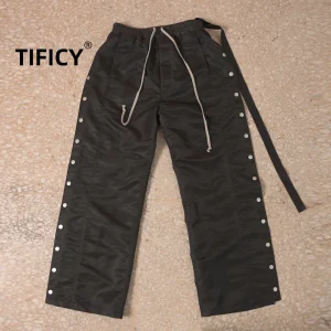High Street RO Dark Style Nylon Breasted Pants Men's Ribbon Decoration Metal Buckle Casual Pants Straight Leg Fashionable Pants - AliExpress Pants
