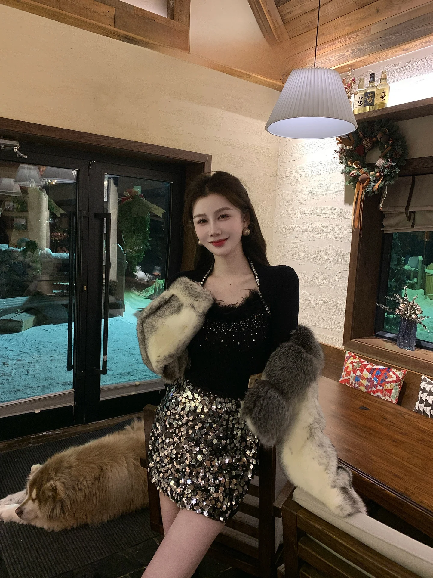 AZZHEN Heart Melody Heavy Du Rhinestone Faux Fur Splicing Knitted Waist Cinching Base Layer Women's Faion French Sle So... - AliExpress Sweaters&Jumpers
