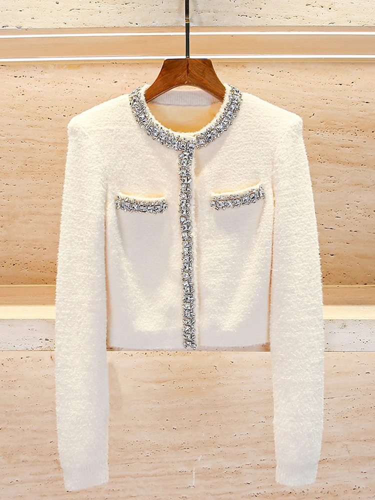 SP Home South Oil High End Women's Spring Small Fraance Sle ort Diamond Embellied Knitted Cardigan Jaet - AliExpress Sweaters&Jumpers