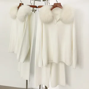 FURYOURSELF Knitted Pant Set Female Warm Real Fox Fur Sweater Lady 2025 Autumn Winter Plus Size Woman Clothes Outfits Knitwear - AliExpress Sweaters&Jumpers