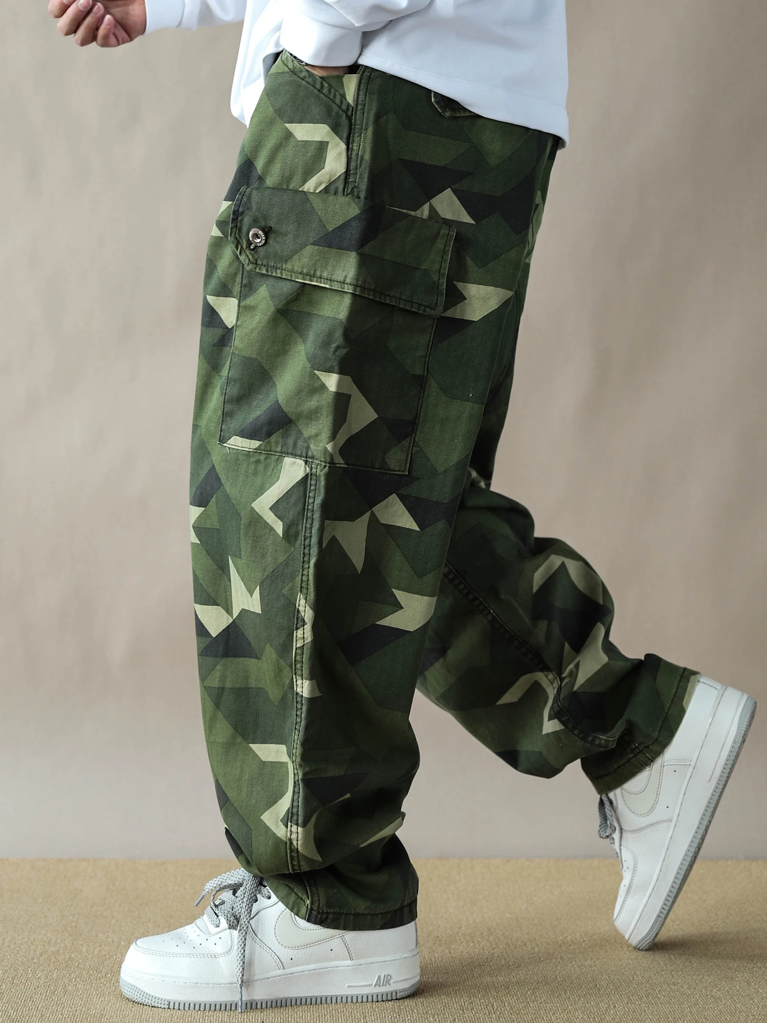 American Camouflage Style Loose Men's Casual Long Pants Multi-Pocket Workwear Straight Leg Trousers Wide Leg Big Size Trendy - AliExpress Pants