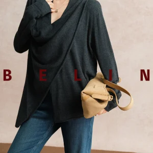Belin Asymmetric Wool Knitwear Artistic ey Open Cardigan Loose Fit Spring 2026 New Sle Long Sve Regular Length - AliExpress Sweaters&Jumpers