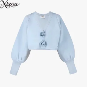 2025 Japanese Women Knitted Cardigan V-Neck Long Sleeve Knit Shirt Short 3D Rose Button Autumn Winter Elegant Sweaters Top - AliExpress Sweaters&Jumpers