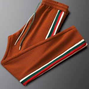 Spor Casual Trousers for Men in Orange with Side Stripe Elastic Waisand Slim Straight Leg Polyester And Spandex Blend - AliExpress Pants