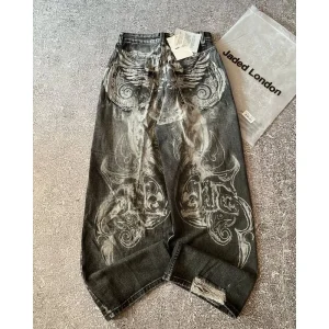 Y2K American Oversized Casual J Pants Straight Leg Clean Fit PVC Material ex Winter Faion Hole Printing Waed Old Sle - AliExpress Pants