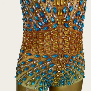 Sexy Sparkly Rhinestone Women Bodysuit High Cut Thong One Piece Leotard Party Dance Performance Club Wear Event Costume Sitiao - AliExpress Jumpsuits&Rompers