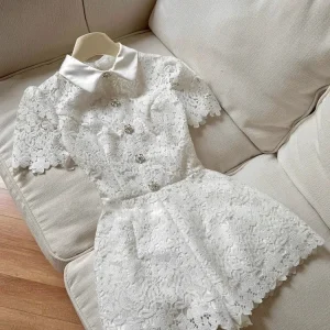 Summer Women Lace Floral Crochet Bodysuit One Piece Short Sleeve Single Breasted Beach Short Jumpsuit Elegant Lady Lapel Collar - AliExpress Jumpsuits&Rompers